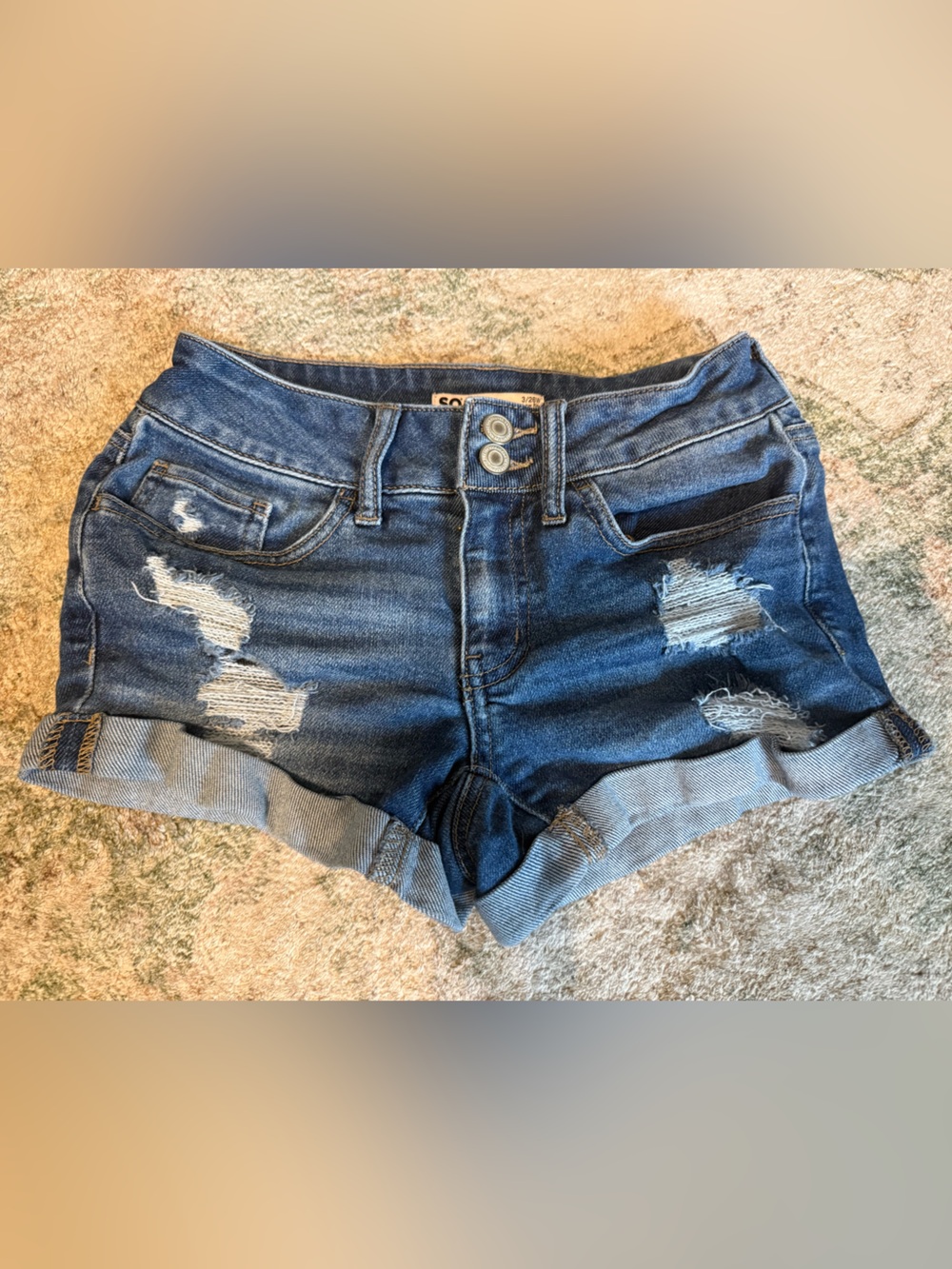SO Dark Blue Distressed Cuffed Denim Shorts Size 3/27W